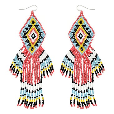 ENCHANTING WESTERN NATIVE AMERICAN SEED BEAD DANGLE EARRINGS