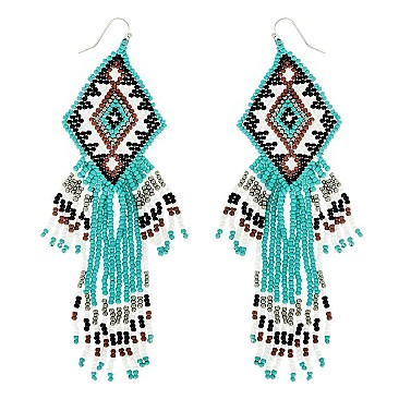 ENCHANTING WESTERN NATIVE AMERICAN SEED BEAD DANGLE EARRINGS