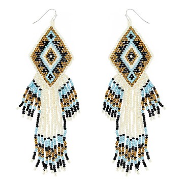 ENCHANTING WESTERN NATIVE AMERICAN SEED BEAD DANGLE EARRINGS