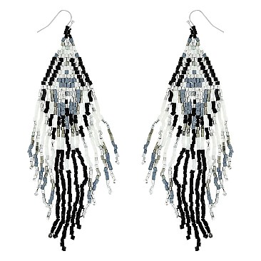 WESTERN NATIVE AMERICAN SEED BEAD FRINGE EARRINGS