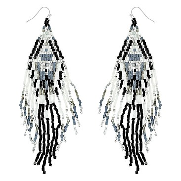 WESTERN NATIVE AMERICAN SEED BEAD FRINGE EARRINGS