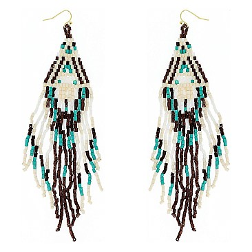 WESTERN NATIVE AMERICAN SEED BEAD FRINGE EARRINGS