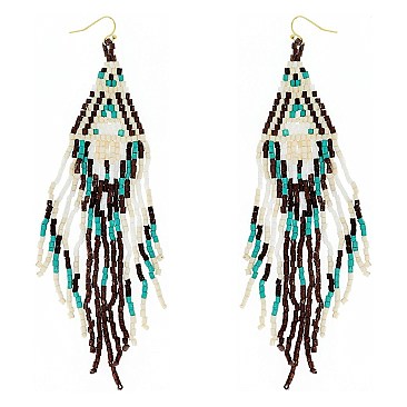 WESTERN NATIVE AMERICAN SEED BEAD FRINGE EARRINGS