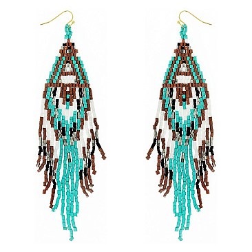 WESTERN NATIVE AMERICAN SEED BEAD FRINGE EARRINGS