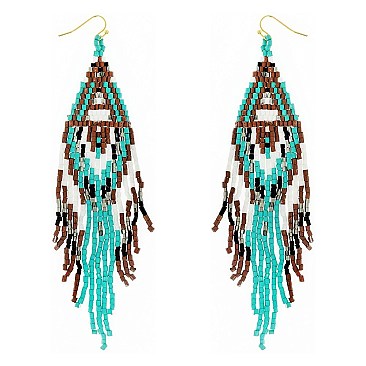 WESTERN NATIVE AMERICAN SEED BEAD FRINGE EARRINGS