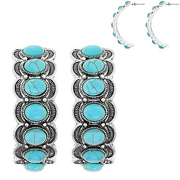 WESTERN STYLE TURQUOISE HALF CIRCLE HOOP EARRINGS