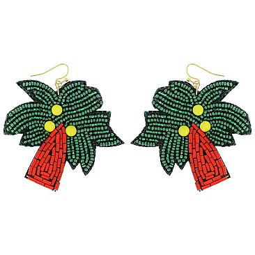 LOVELY TROPICAL PALM TREE SEED BEAD DANGLE EARRINGS