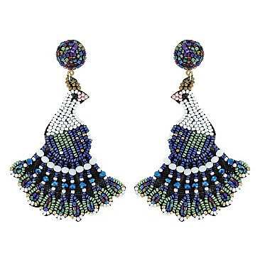 CHARMING PEACOCK SEED BEAD DANGLE EARRINGS