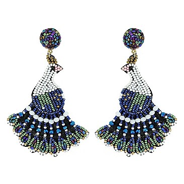 CHARMING PEACOCK SEED BEAD DANGLE EARRINGS