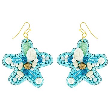 ALLURING STARFISH SEED BEAD DANGLE EARRINGS
