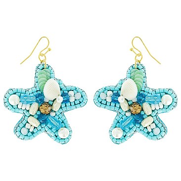 ALLURING STARFISH SEED BEAD DANGLE EARRINGS