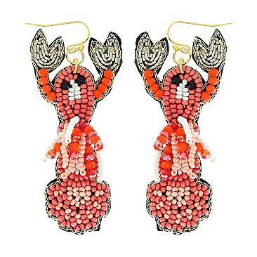 GORGEOUS LOBSTER SEED BEAD DANGLE EARRINGS