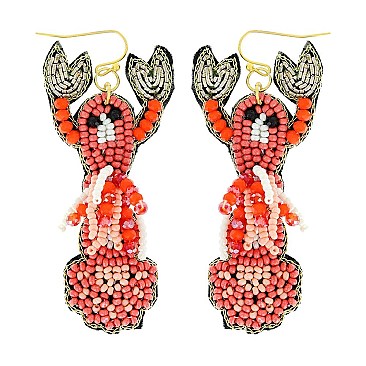 GORGEOUS LOBSTER SEED BEAD DANGLE EARRINGS