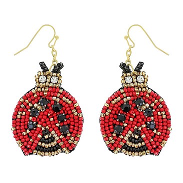 ADORABLE LADYBUG SEED BEAD DANGLE EARRINGS