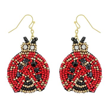 ADORABLE LADYBUG SEED BEAD DANGLE EARRINGS