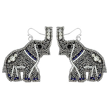 SPLENDID ELEPHANT SEED BEAD DANGLE EARRINGS
