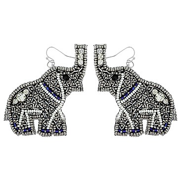 SPLENDID ELEPHANT SEED BEAD DANGLE EARRINGS