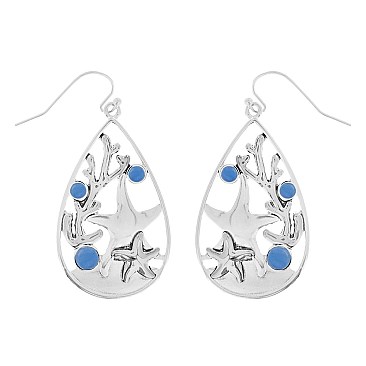 ALLURING SEA LIFE CORAL REEF STARFISH CUTOUT EARRINGS