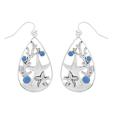 ALLURING SEA LIFE CORAL REEF STARFISH CUTOUT EARRINGS