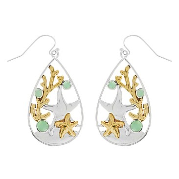 ALLURING SEA LIFE CORAL REEF STARFISH CUTOUT EARRINGS