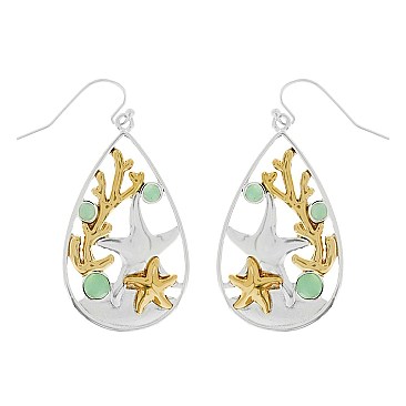 ALLURING SEA LIFE CORAL REEF STARFISH CUTOUT EARRINGS