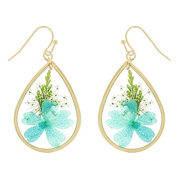 NATURAL DRIED FLOWER TEARDROP EARRINGS RESIN FLORAL JEWELRY
