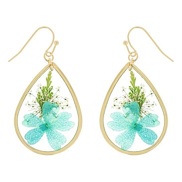 NATURAL DRIED FLOWER TEARDROP EARRINGS RESIN FLORAL JEWELRY