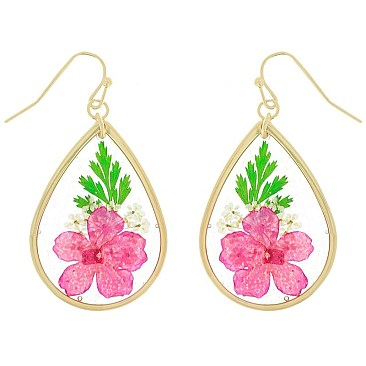 NATURAL DRIED FLOWER TEARDROP EARRINGS RESIN FLORAL JEWELRY