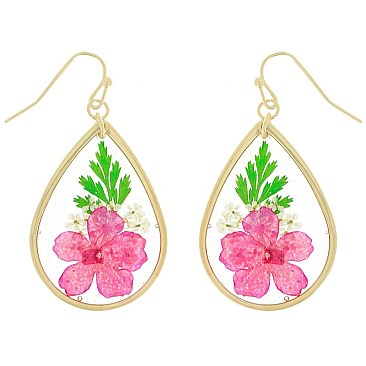 NATURAL DRIED FLOWER TEARDROP EARRINGS RESIN FLORAL JEWELRY