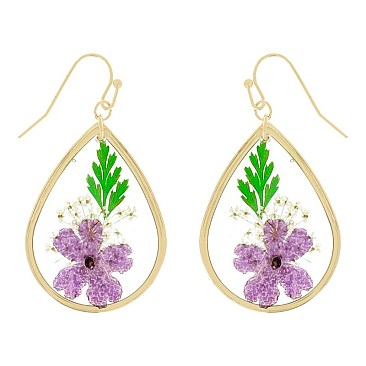 NATURAL DRIED FLOWER TEARDROP EARRINGS RESIN FLORAL JEWELRY