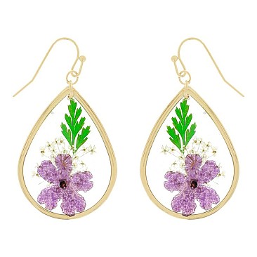 NATURAL DRIED FLOWER TEARDROP EARRINGS RESIN FLORAL JEWELRY