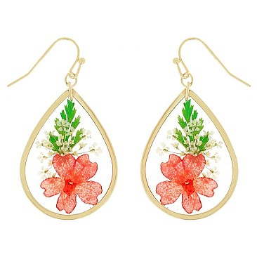 NATURAL DRIED FLOWER TEARDROP EARRINGS RESIN FLORAL JEWELRY