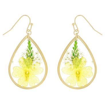 NATURAL DRIED FLOWER TEARDROP EARRINGS RESIN FLORAL JEWELRY