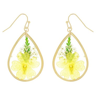 NATURAL DRIED FLOWER TEARDROP EARRINGS RESIN FLORAL JEWELRY