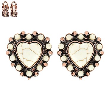 CHARMING WESTERN HEART CLIP ON EARRINGS