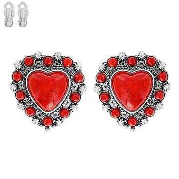 CHARMING WESTERN HEART CLIP ON EARRINGS