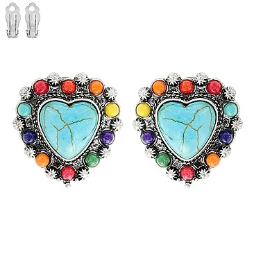 CHARMING WESTERN HEART CLIP ON EARRINGS