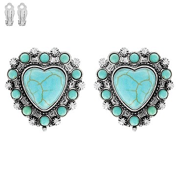 CHARMING WESTERN HEART CLIP ON EARRINGS