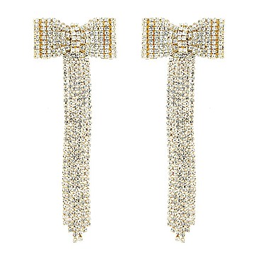 4 INCH BOW RIBBON FRINGE EARRINGS with crystals