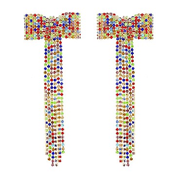 4 INCH BOW RIBBON FRINGE EARRINGS with crystals