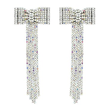 4 INCH BOW RIBBON FRINGE EARRINGS with crystals