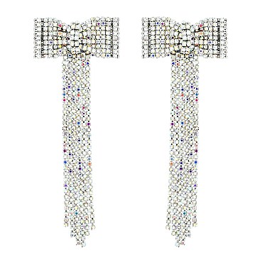 4 INCH BOW RIBBON FRINGE EARRINGS with crystals