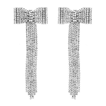 4 INCH BOW RIBBON FRINGE EARRINGS with crystals