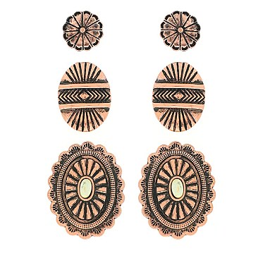 FASHIONABLE WESTERN STYLE 3PAIR CONCHO EARRINGS