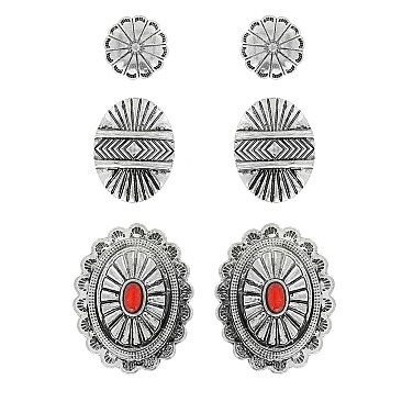 FASHIONABLE WESTERN STYLE 3PAIR CONCHO EARRINGS