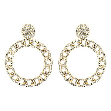 LOVELY CRYSTAL RHINESTONE CHAIN LINK HOOP EARRINGS