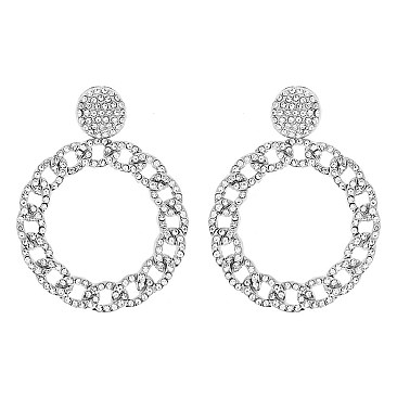 LOVELY CRYSTAL RHINESTONE CHAIN LINK HOOP EARRINGS