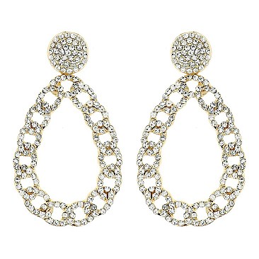 STYLISH CHAIN LINK CRYSTAL RHINESTONE TEARDROP HOOP EARRINGS