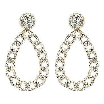 STYLISH CHAIN LINK CRYSTAL RHINESTONE TEARDROP HOOP EARRINGS