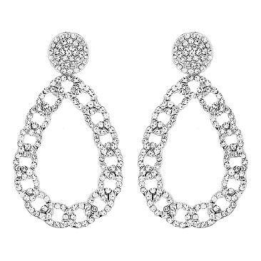 STYLISH CHAIN LINK CRYSTAL RHINESTONE TEARDROP HOOP EARRINGS